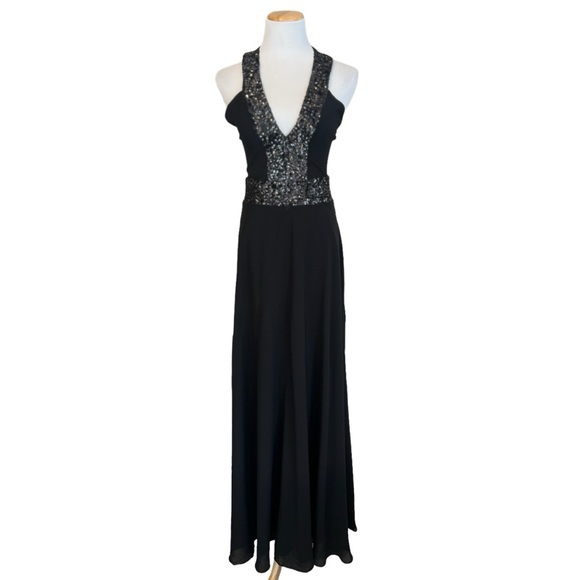 Dress the Population Black Floor Length Sequin Evening Gown Size L - Picture 1 of 8